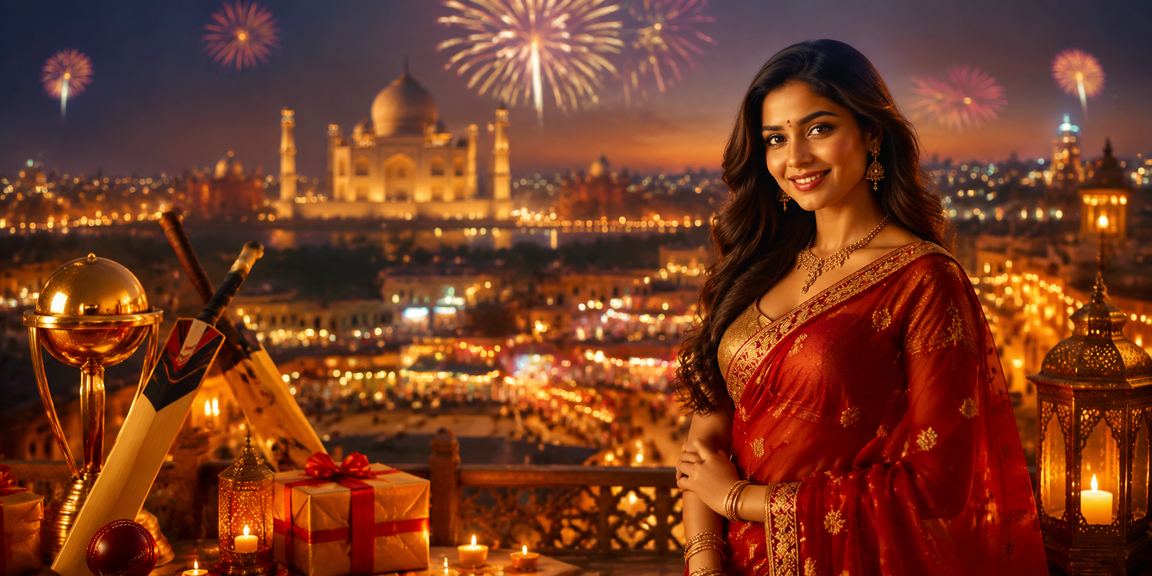 Historic Taj Mahal with cricket fans in India