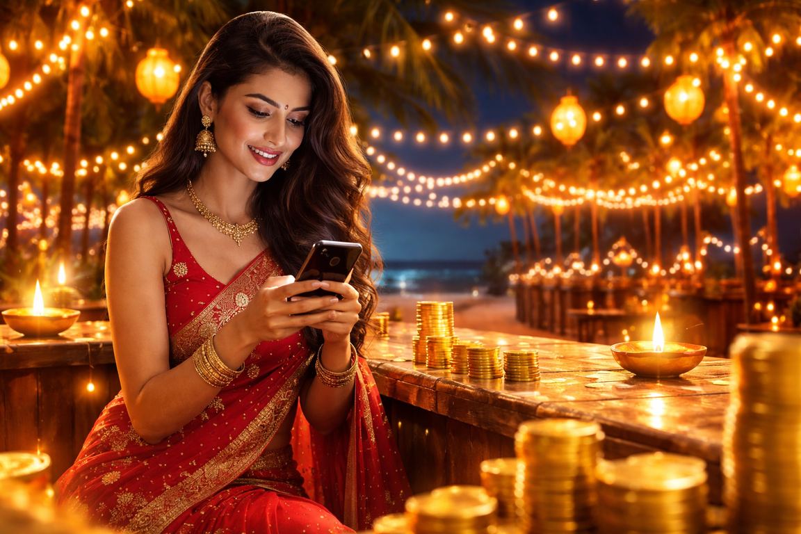Indian woman playing cricket with betting overlay